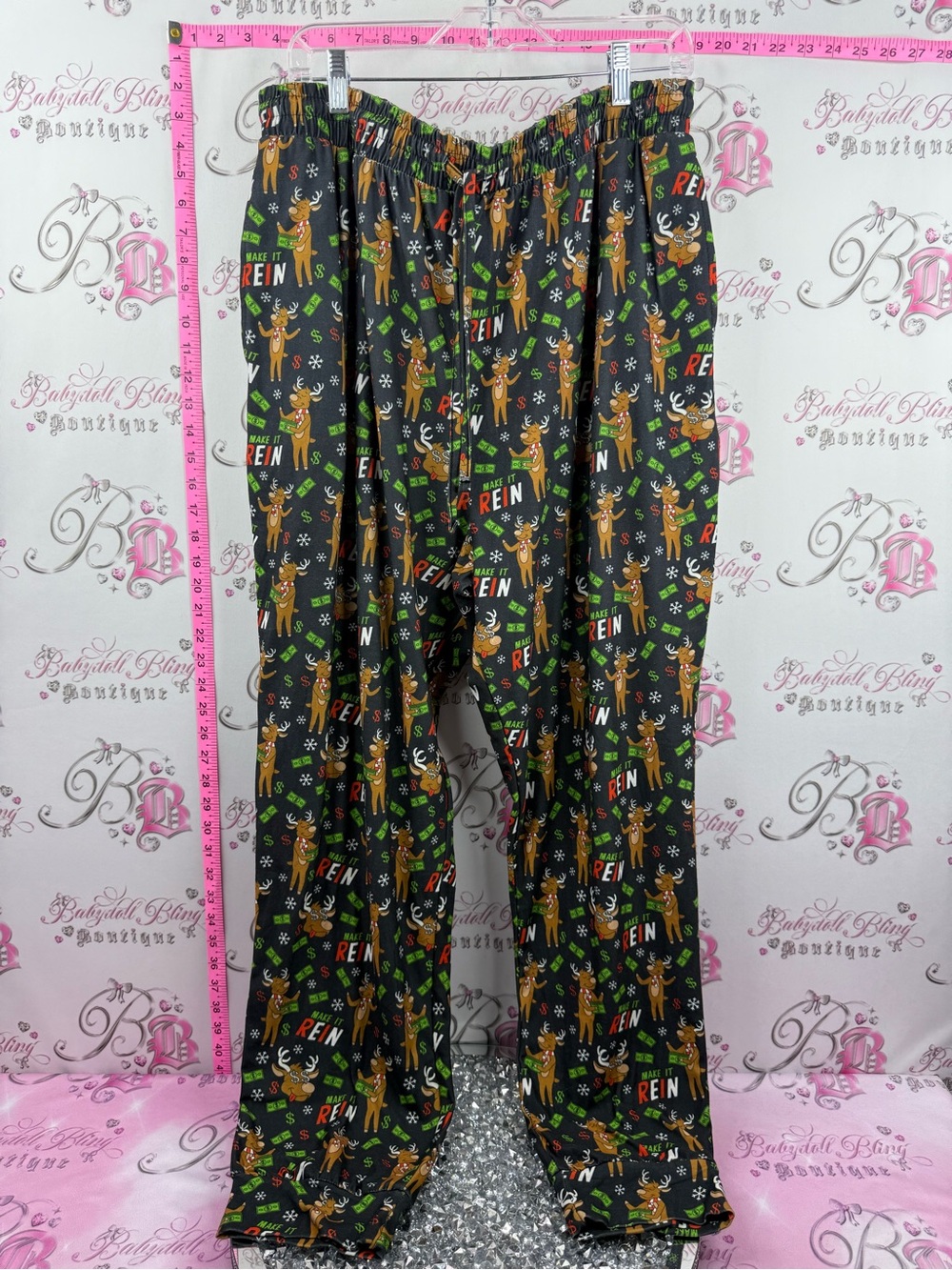 Main and local pj pants make it rein Men's Black Festive Reindeer Jogger Pants